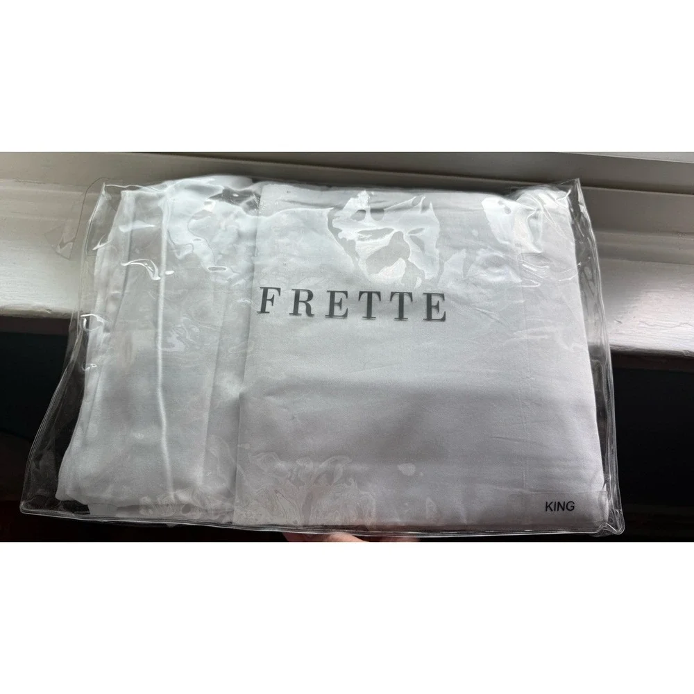 NEW Frette King Duvet Set White-Grey. Duvet And 2 Pillowcases